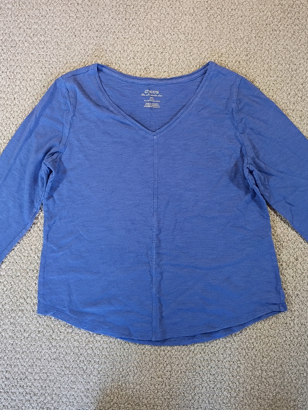 Chico's Blue V-Neck Long Sleeve Top Size 1